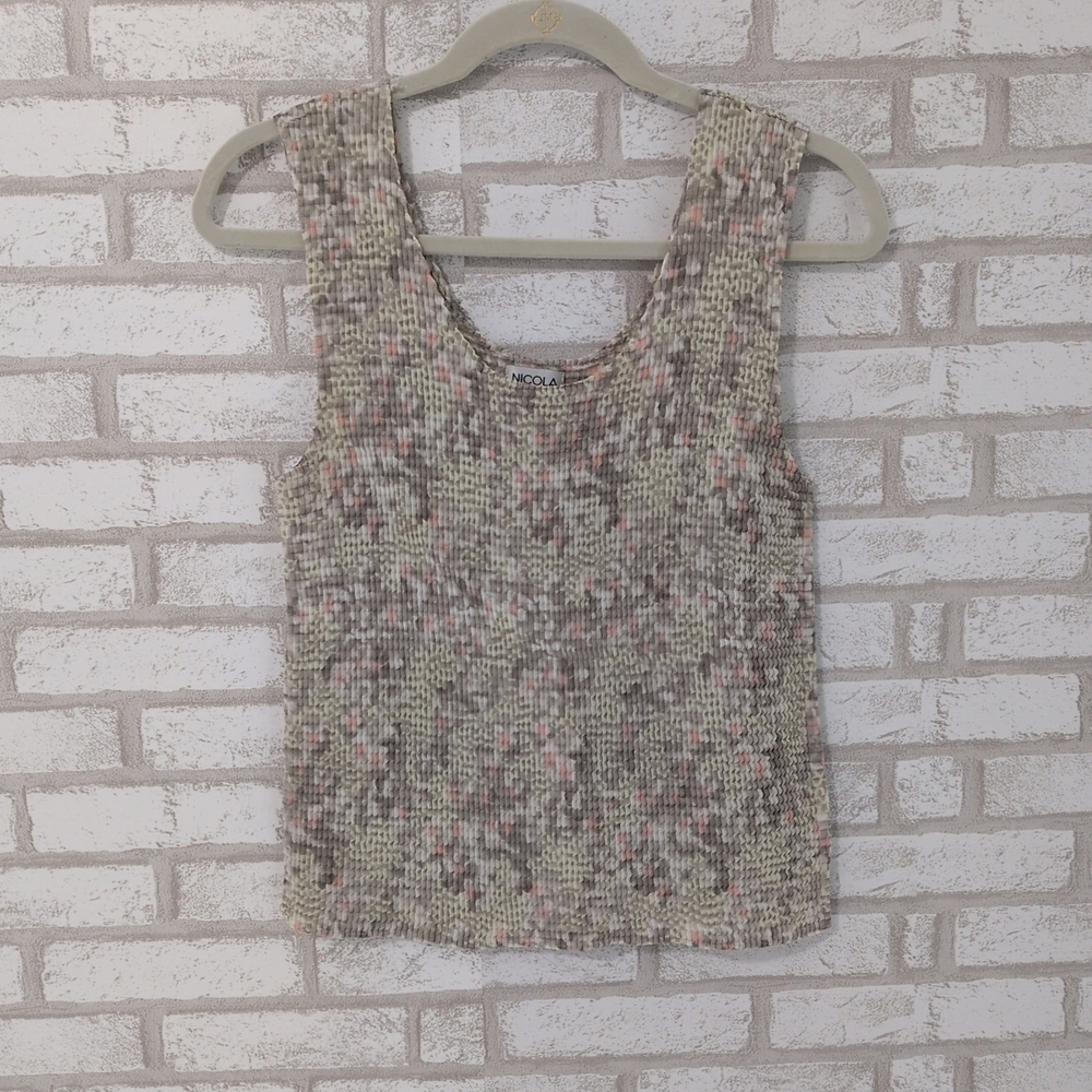 Vtg Nicola Women’s Tank Black Crinkle Y2K Large Stretchy